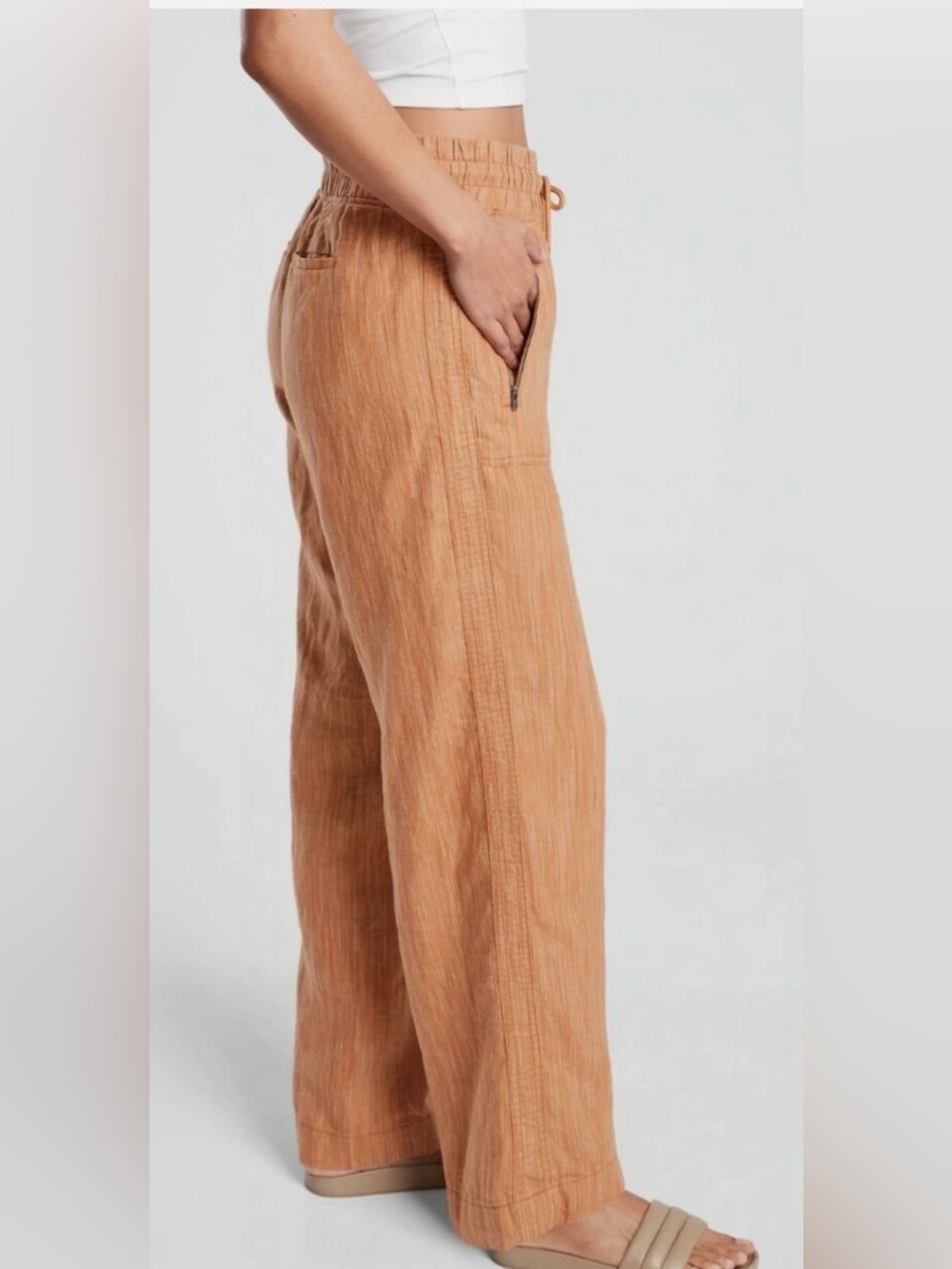 * New Athleta Cabo Linen Textured Wide-Leg Pants in Caramel SZ 8 *